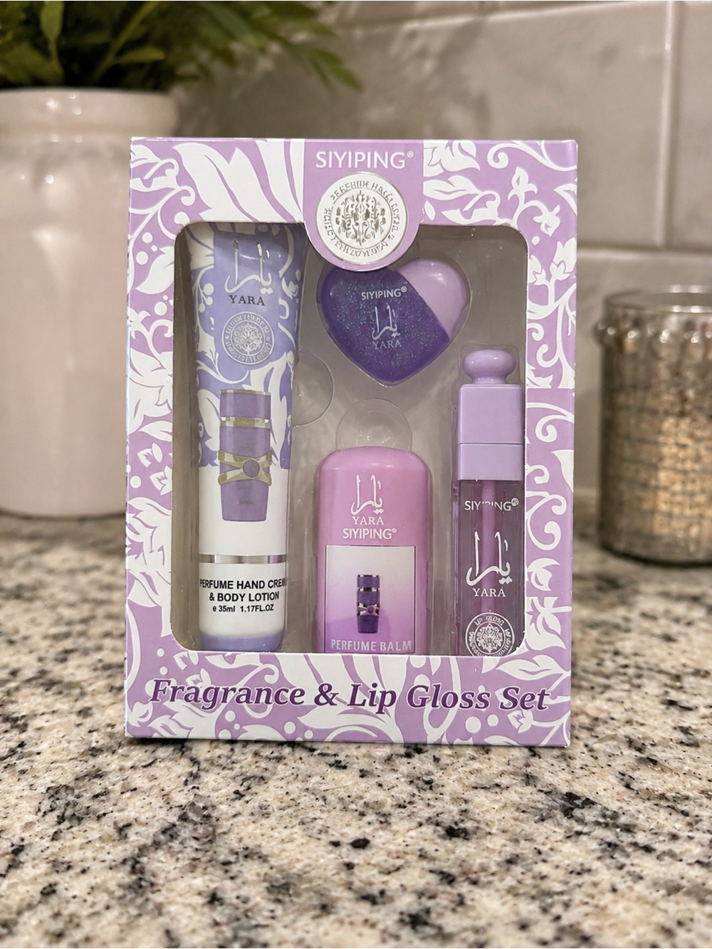 Yara Fragrance & Lip Gloss Gift Set – 4 Piece Beauty Collection | Lavender